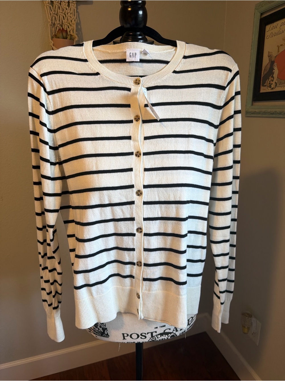 GAP Cream and Black Striped Button-Front Cardigan